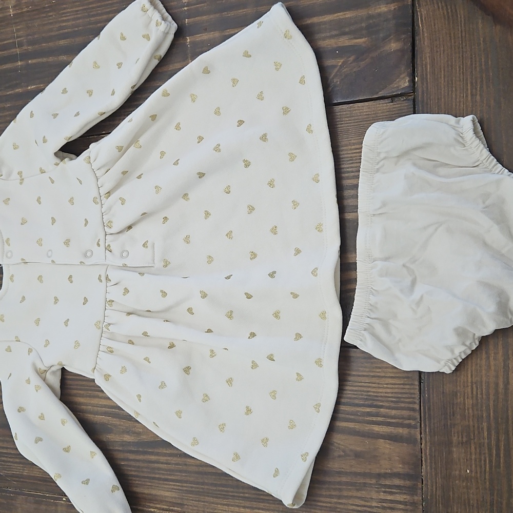 Carter's Gold Heart Print Sweater Dress With Bloomers Size 18 Months - Picture 4 of 7
